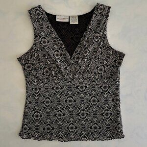 Jaclyn Smith Vintage Floral V-Neck Fitted Sleeveless Blouse